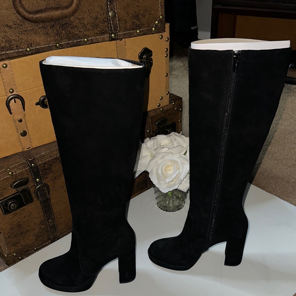 Vince Camuto Black Suede Heeled Boots (Never Worn)